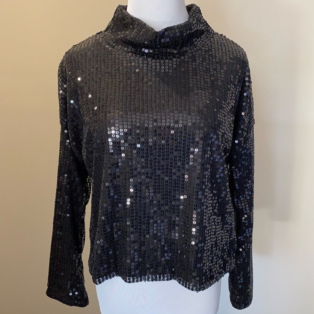 H&M Black Sequined Long Sleeve Top